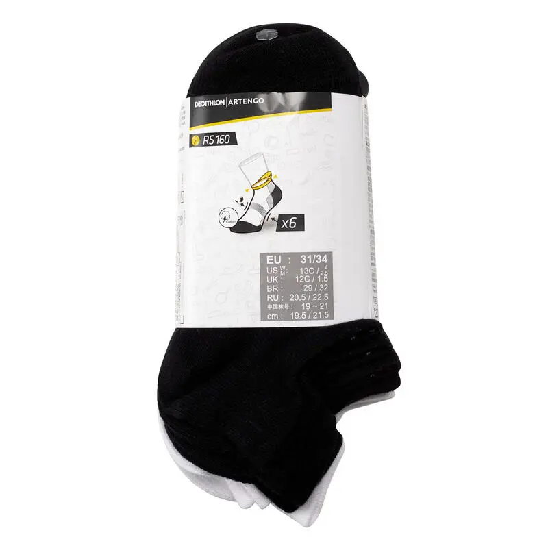 Calcetines Cortos De Tenis Niños Pack De 6 Artengo RS 160 Negro Blanco Azul - Imagen 2