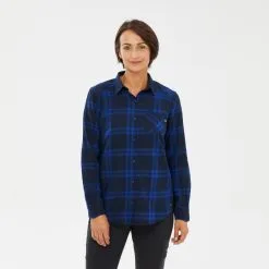 Camisa De Cuadros De Montaña Y Trekking Manga Larga Mujer Forclaz Travel 100