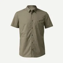 Forclaz CAMISA DE TREKKING VIAJE TRAVEL 100 MANGAS CORTAS MARRÓN HOMBRE