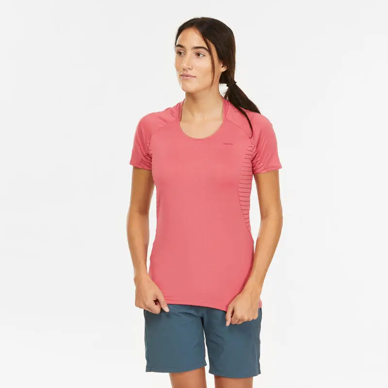 Camiseta De Montaña Y Trekking Manga Corta Mujer Quechua MH500 Rosa