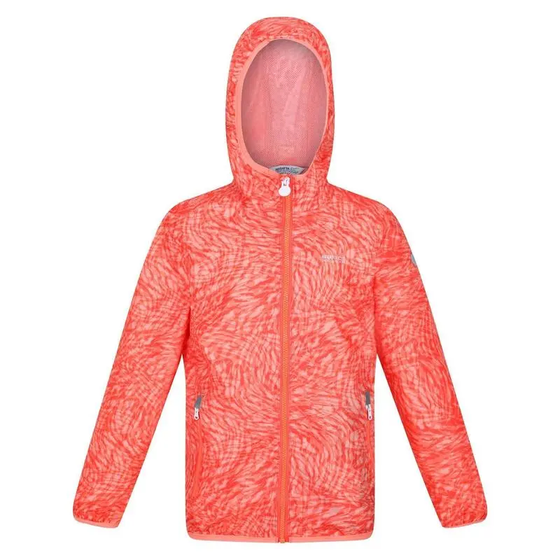 Regatta Chaqueta Impermeable Lever Estampado Animal Para Niños/Niñas Melocotón Neón