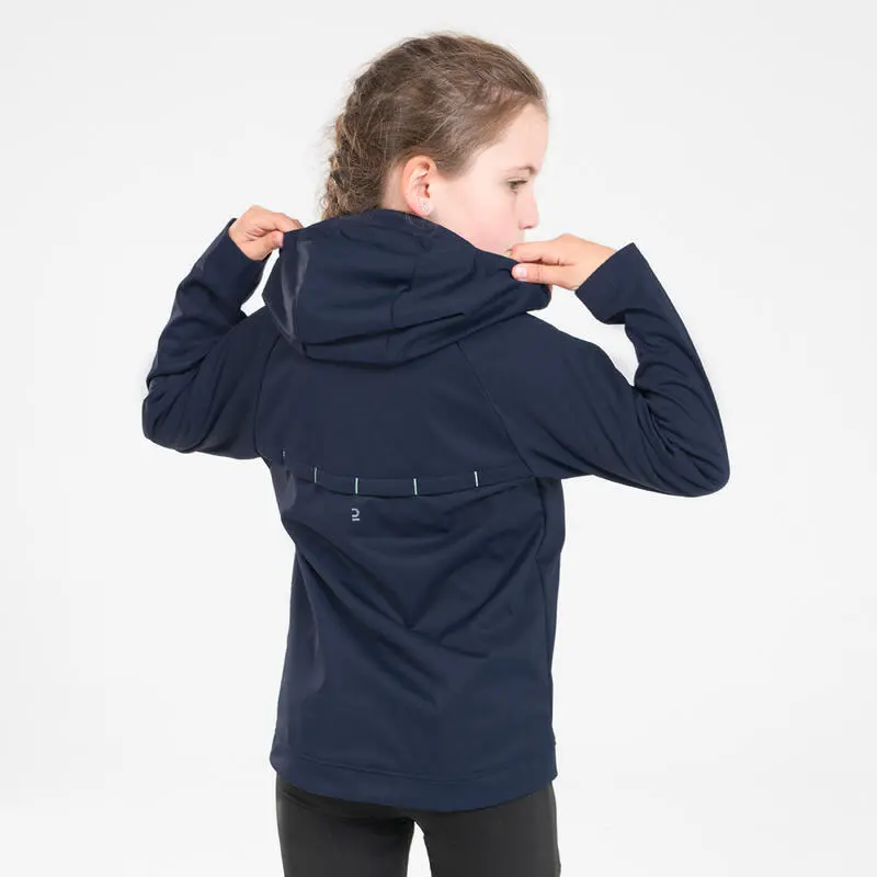 Chaqueta Running Cálida E Impremeable Niños Kiprun Azul Marino Y Verde - Imagen 2
