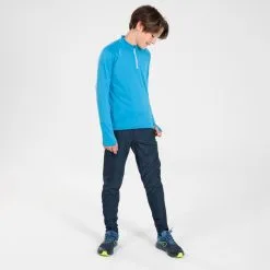 Pantalón Atletismo Cálido Con Cremallera Niños Kiprun Warm Azul
